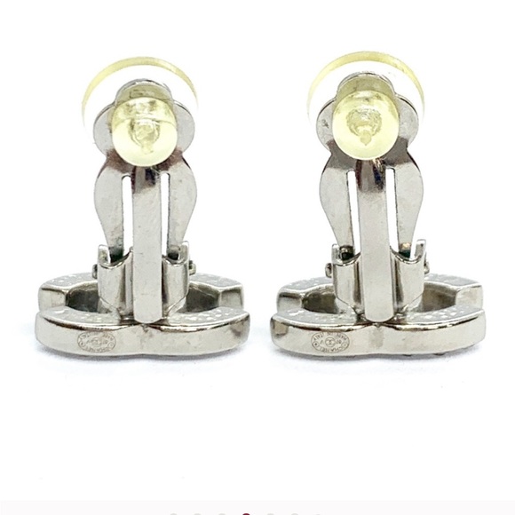 Chanel Silver Classic Crystal Studded Clip On Earrings - Picture 9 of 10